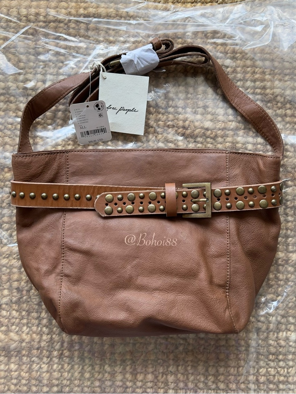 NWT Free People Embellished Belt Bucket Crossbody Bag Leather Studded - Picture 9 of 14